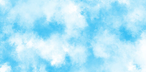 Cloudy and grunge brush painted blue sky Water color background, painted mottled blue paper texture vintage marble effect blue background, Grunge aquarelle painted blue sky texture.