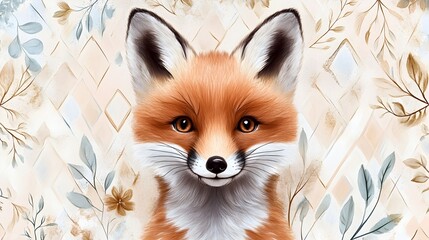 Obraz premium Whimsical Geometric Fox Portrait with Minimalist Scandinavian Style