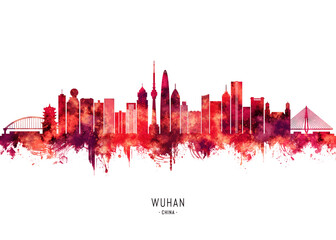Obraz premium Wuhan China Skyline Red