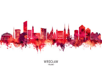 Wroclaw Poland Skyline Red