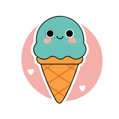 Cute Strawberry Ice Cream Illustration
