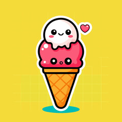 Cute Strawberry Ice Cream Illustration