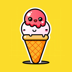 Cute Strawberry Ice Cream Illustration