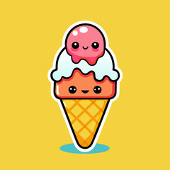 Cute Strawberry Ice Cream Illustration