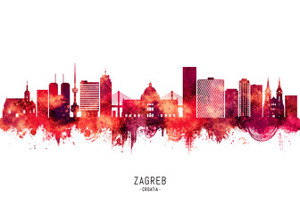 Fototapeta premium Zagreb Croatia Skyline Red