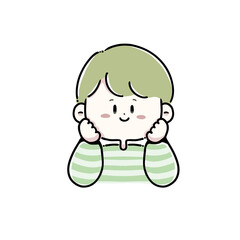 頬杖をついている男の子