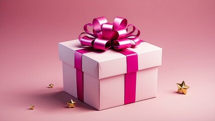 Fototapeta premium single pink gift box and stars sale design template, vector illustration for ads