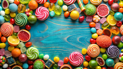 Fototapeta premium Colorful assortment of candies background, candy, sweets, colorful, bright, assortment, variety, sugar, treats, confectionery