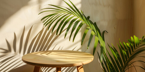 Obraz premium Sunlight shadows on a stool and plants
