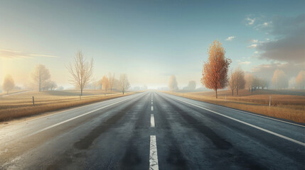 Empty Road Leading Through Autumn Landscape