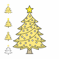 Obraz premium Simple cartoon icon of a Christmas tree with yellow decorations and star on top 