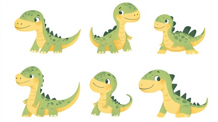 Cute Cartoon Dinosaur Illustrations  Set of Six Poses