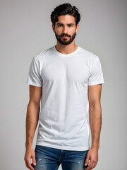 Man wearing white t-shirt isolated on a perfect background, closeup. Mockup for design. Generative AI