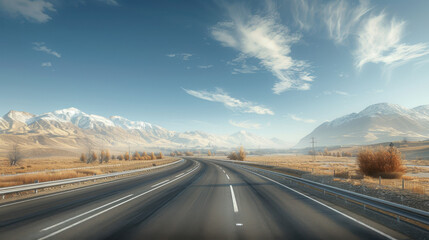 Empty Highway Through Majestic Mountain Landscape