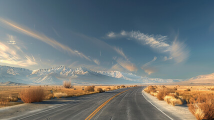 Empty Road Leading to Mountains and Blue Sky