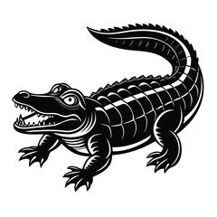 Cartoon Alligator Vector in Black and White for Fun Projects, Alligator Illustration for Animal-Themed Designs