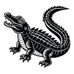 Cartoon Alligator Vector in Black and White for Fun Projects, Alligator Illustration for Animal-Themed Designs