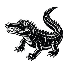Cartoon Alligator Vector in Black and White for Fun Projects, Alligator Illustration for Animal-Themed Designs