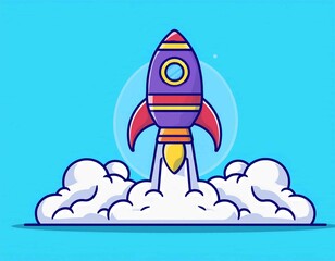 Rocket Launching Cartoon Vector Icon Illustration