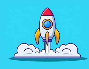 Rocket Launching Cartoon Vector Icon Illustration