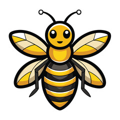  Cartoon Bee Vector Mascot with Yellow Stripes, Wings, and Big Eyes for Nature Illustrations