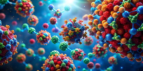 Futuristic bright colored image depicting hemoglobin oxygen binding process , hemoglobin, oxygen, binding, futuristic