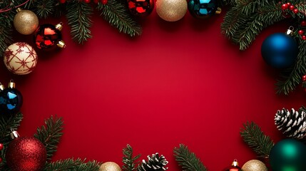 christmas tree branches and decorations, text frame