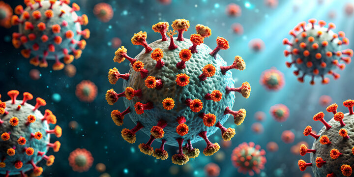 Close-up of a virus model representing the flu, AIDS, and artificial intelligence 22, virus, grippe, sida, IA 22