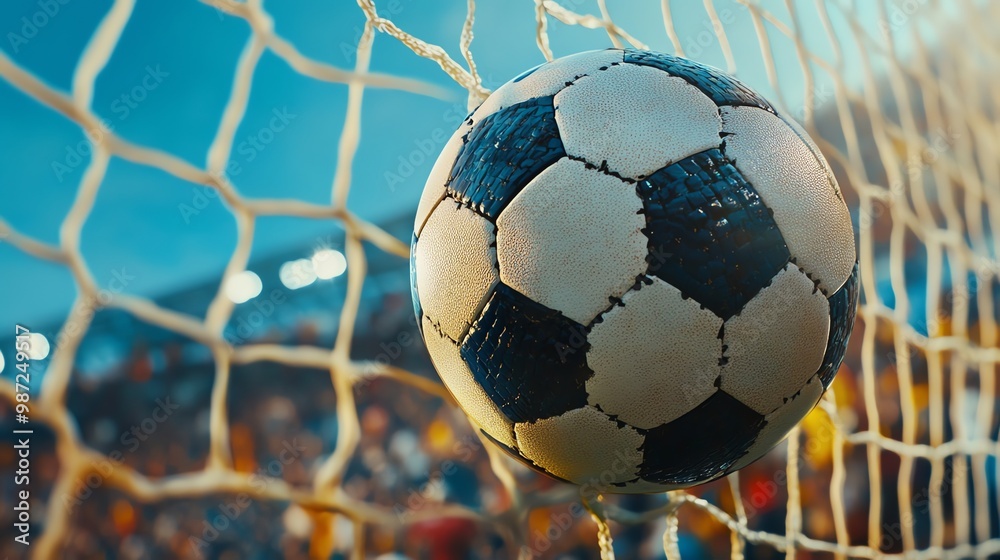 Canvas Prints A soccer ball in the back of a net.