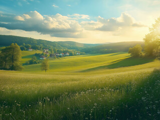 Obraz premium landscape with green field and sky