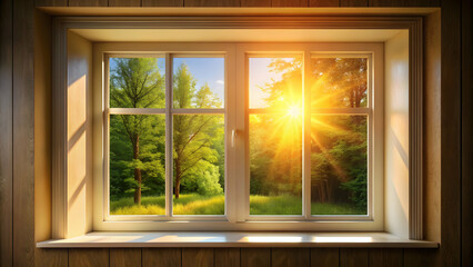 Fototapeta premium Warm natural light shining through a window , sunlight, bright, interior, daylight, shadows, room, morning, view, glass