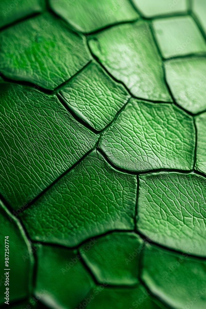 Wall mural a tight shot of a green leaf, reflecting light on its surface