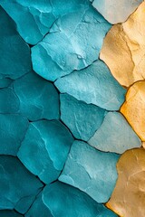 Obraz premium A tight shot of a multicolored wall - blue, yellow, green - featuring a centered cell phone
