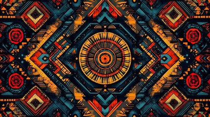 Fototapeta premium Ethnic oriental pattern design with traditional motifs and rich, cultural colors wallpaper