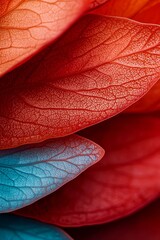 Fototapeta premium A tight shot of red, blue, and green leaves' centers, softly focused