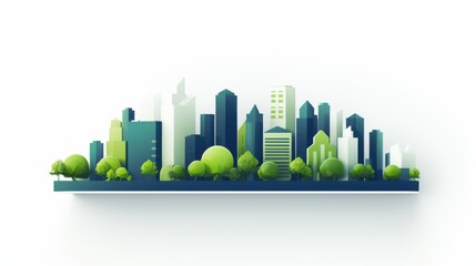 Colorful modern cityscape with trees and greenery in view