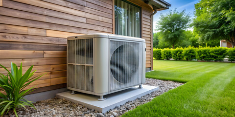 Modern, energy efficient air conditioning unit for backyard use , energy saving, eco-friendly, technology, cooling