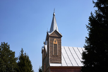 Church of the Holy Apostle Jude in Privalka. Wooden Roman Catholic church Privalka village Grodno region, Belarus. An architectural monument.