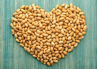 heart shape nuts in a blue background