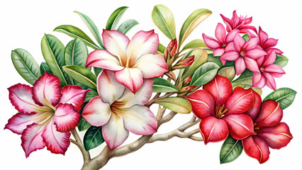 Watercolor of desert rose, impala lily, and mock azalea flowers , watercolor,desert rose, impala lily, mock azalea, flowers