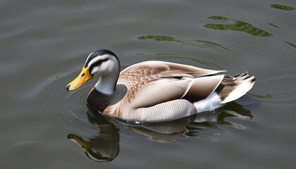 Obraz premium Duck with Reflections Swimming in a Pond