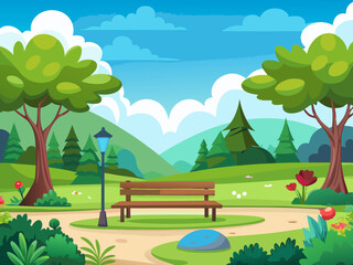 Obraz premium Mountain and lake landscape. Cartoon rocky mountains, forest and river scene. Wild nature summer panorama. Hiking adventure vector concept stock illustration