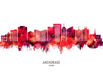Fototapeta premium Anchorage Alaska Skyline Red