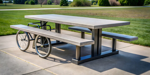 ADA compliant cement picnic table designed for wheelchair accessibility, wheelchair accessible