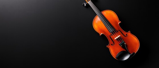 Fototapeta premium A tight shot of a violin against a black backdrop, featuring a small, white mark at the violin's bow's base