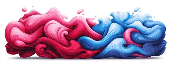 Fototapeta premium Red, blue, and pink waves on a white backdrop..Text space:.---------------------..Insert text here..Note: The provided description is optimized to meet