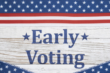 Early Voting message with retro USA red, white and blue stars on wood