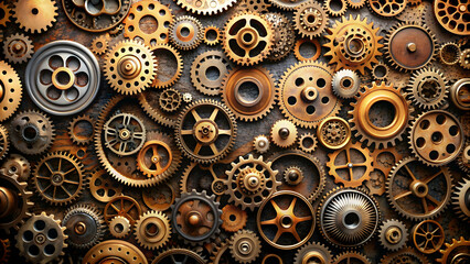 Cogwheels and gears background with metallic industrial machinery, mechanical, engineering, technology, metal