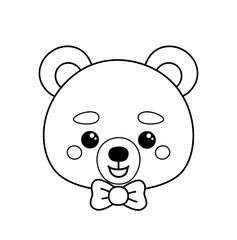 Coloring page. Face of boy bear with bow tie. Black and white bear. Vector