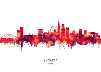 Antwerp Belgium Skyline Red